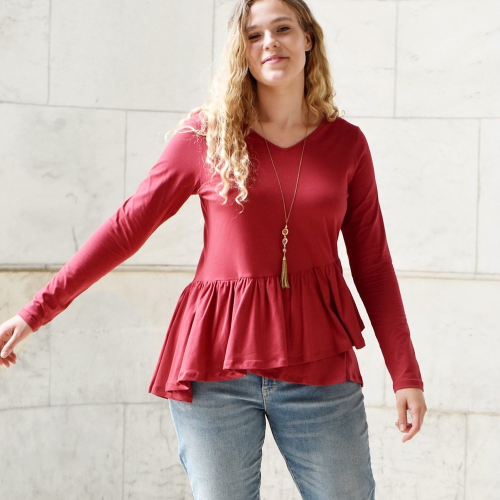 Elizabeth Huyskens for Elegantees Red Peplum top